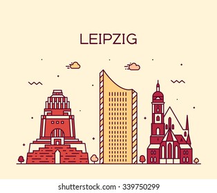 Leipzig skyline, detailed silhouette. Trendy vector illustration, linear style