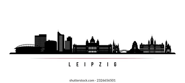 Leipzig skyline horizontal banner. Black and white silhouette of Leipzig, Germany. Vector template for your design. 