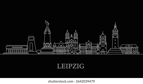 Leipzig Skyline Line Art with Germany, and Black Background.