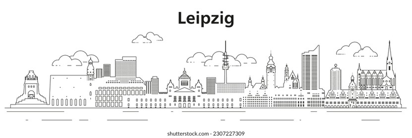 Leipzig skyline line art vector illustration