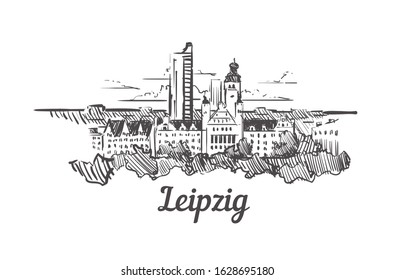 Leipzig skyline sketch. Leipzig, Germany  hand drawn illustration isolated on white background.