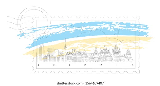 Leipzig stamp skyline vector illustration and typography design, Germany