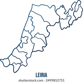 Leiria district with municipalities map. Abstract smooth blue gradient linear vector 