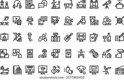 Leisure activities at home icons High-Quality Vector Icons Collection with Editable Stroke. Ideal for Professional and Creative Projects.