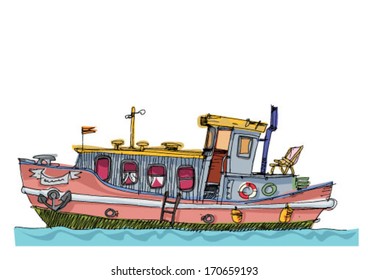 leisure barge - cartoon