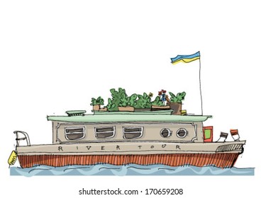 leisure barge - cartoon