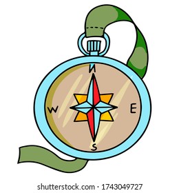 leisure compass color and line vector illustraion hand-drawn doodles isolated fo white background