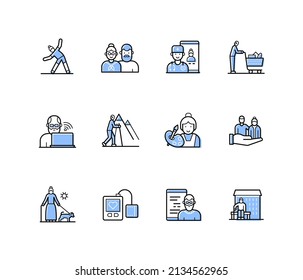 Leisure for the elderly - modern line design style icons set