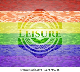 Leisure emblem on mosaic background with the colors of the LGBT flag