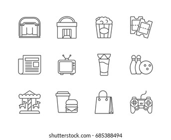 Leisure and entertainment related line icons set.