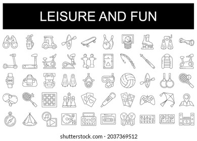 Leisure and Fun Icon Set with 50 Outline Icons