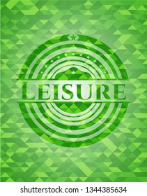 Leisure green emblem with triangle mosaic background
