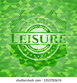 Leisure green emblem with triangle mosaic background