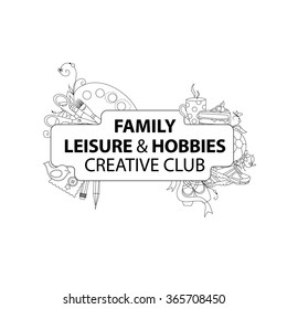 Leisure and Hobbies Vector Design with Copy Space for Custom Text. Family center label line art on white background.