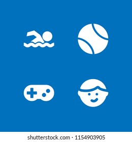 leisure icon. 4 leisure set with swimming silhouette, happy, gamepad console and ball vector icons for web and mobile app