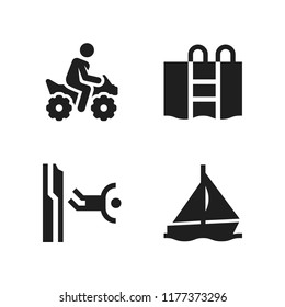 leisure icon. 4 leisure vector icons set. base jumping, swimming pool and biking icons for web and design about leisure theme