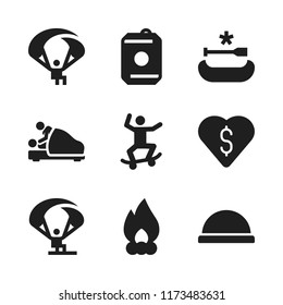 leisure icon. 9 leisure vector icons set. drink, canoe and bonfire icons for web and design about leisure theme