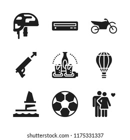leisure icon. 9 leisure vector icons set. motorcycle, harpoon and hot air balloon icons for web and design about leisure theme