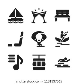 leisure icon. 9 leisure vector icons set. swimming, ice hockey and canoe icons for web and design about leisure theme