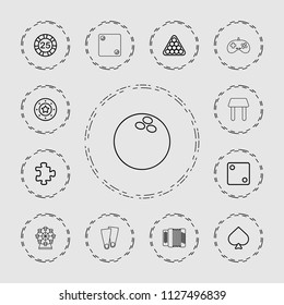 Leisure icon. collection of 13 leisure outline icons such as puzzle, spades, 25 casino chip, casino chip, dice, billiards, table. editable leisure icons for web and mobile.