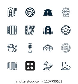 Leisure icon. collection of 16 leisure filled and outline icons such as tent, 25 casino chip, sunbed, vegas, joystick. editable leisure icons for web and mobile.