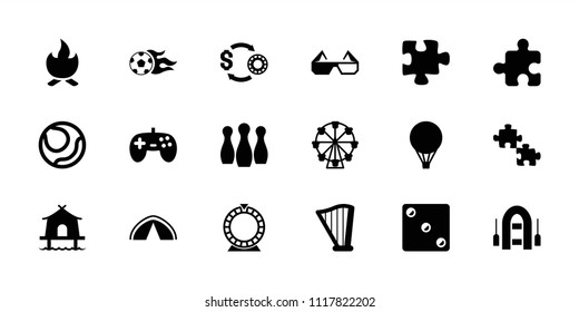 Leisure icon. collection of 18 leisure filled icons such as puzzle, joystick, ferris wheel, harp, football ball, tent, air balloon. editable leisure icons for web and mobile.
