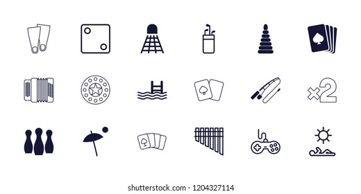 Leisure icon. collection of 18 leisure filled and outline icons such as playing card, pool, joystick, dice, golf putter, harmonica. editable leisure icons for web and mobile.