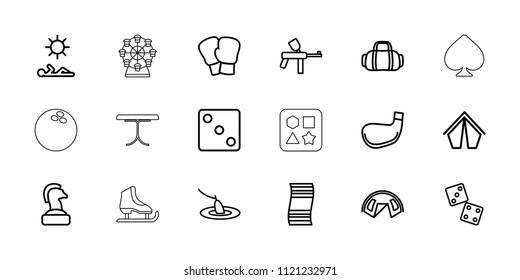 Leisure icon. collection of 18 leisure outline icons such as dice, dice, chess horse, paintball, tent, boxing gloves. editable leisure icons for web and mobile.