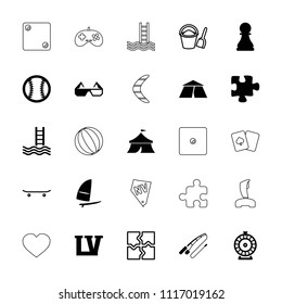 Leisure icon. collection of 25 leisure filled and outline icons such as roulette, puzzle, skateboard, windsurfing, chess pawn. editable leisure icons for web and mobile.