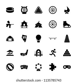 Leisure icon. collection of 25 leisure filled icons such as pyramid, puzzle, casino chip, billiards, vegas, ice skate, beach ball. editable leisure icons for web and mobile.