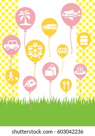 Leisure icon material set with a grassy background.