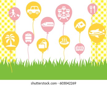 Leisure icon material set with a grassy background.
