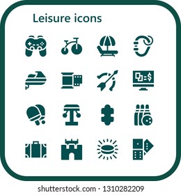 leisure icon set. 16 filled leisure icons.  Collection Of - Gamepad, Bike, Hammock, Carabiner, Jet ski, Film, Archery, Gambling, Table tennis, Amusement park, Puzzle, Bowling