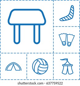 Leisure icon. set of 6 leisure outline icons such as boomerang, table, tent, volleyball