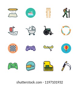 leisure icon set. vector set about chess board, hot air balloon, piano and spin icons set.