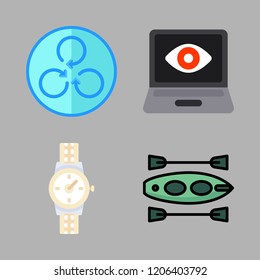 leisure icon set. vector set about canoe, wristwatch, spin and game icons set.