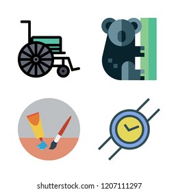 leisure icon set. vector set about wristwatch, koala, painting and wheelchair icons set.