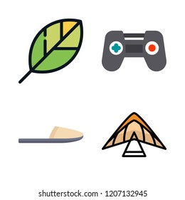 leisure icon set. vector set about slipper, game controller, paragliding and gardening icons set.