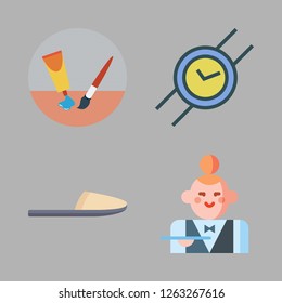 leisure icon set. vector set about slipper, wristwatch, painting and waitress icons set.