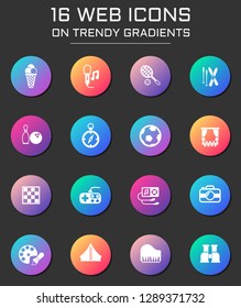 leisure icon set. leisure web icons on round trendy gradients