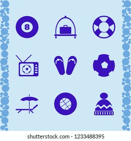 leisure icon. leisure vector icons set basketball ball, beach sneakers, billiard ball and chaise lounge umbrella