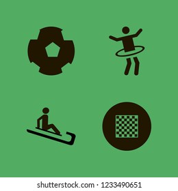 leisure icon. leisure vector icons set chess board, gymnastic hula hoop, football ball and man riding sleigh