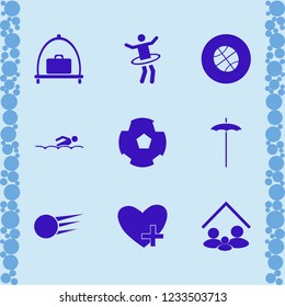 leisure icon. leisure vector icons set gymnastic hula hoop, snowball, swimming and favorites