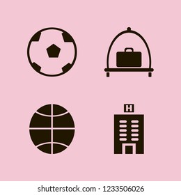 leisure icon. leisure vector icons set baggage cart, basketball ball, hotel building and soccer ball