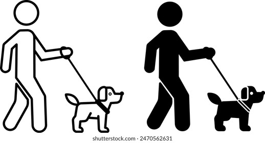 Leisure icons. Black and White Vector Icons. A Man Walks a Dog on a Leash. Household duties. Lifestyle Concept