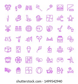 leisure icons. Editable 49 leisure icons. Included icons such as Sunbed, Arcade game, Gardening, Beach ball, Puzzle, Popcorn, Accordion, Paintball. leisure trendy icons for web.