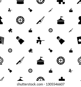 leisure icons pattern seamless white background. Included editable filled fishing rod, paintball, puzzle, Roulette, Shuttlecock, circus icons. leisure icons for web and mobile.