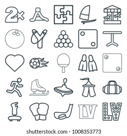 Leisure icons. set of 25 editable outline leisure icons such as whirligig, hearts, dice, casino bet, vegas, joystick, biliard triangle, sligshot, carousel, boxing gloves