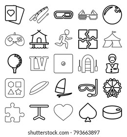 Leisure icons. set of 25 editable outline leisure icons such as ferris wheel, spades, casino boy, puzzle, bowling ball, 3d glasses, table, golf ball, hockey puck, windsurfing
