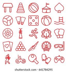 Leisure icons set. set of 25 leisure outline icons such as ferris wheel, pyramid, joystick, table, spades, casino chip, dice, beach ball, aqualung, baseball player